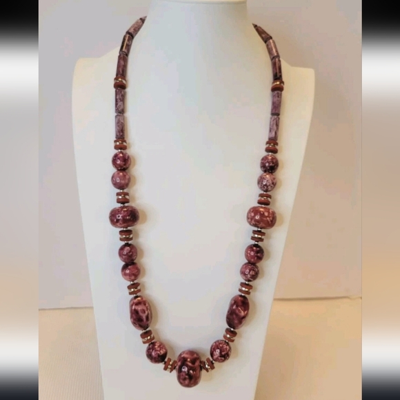 Vintage Japanese Jewelry - Japanese Orgin vintage pink tourmaline and ceramic bead statement necklace.
